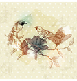 Vintage Spring Card with Bird and Flowers vector image