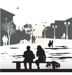 Couple sitting on a bench Couple sitting on a bench vector image