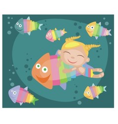 Tropical fishes and girl vector image