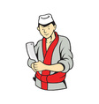 Japanese Butcher Holding Meat Cleaver Knife vector image