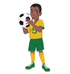 Boy soccer player holds ball Boy soccer player holds ball vector image