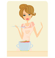 Beautiful lady cooking soup in the kitchen vector image