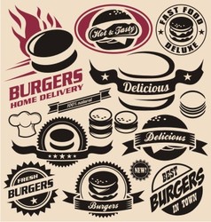 Burger icons labels signs symbols and designs vector image