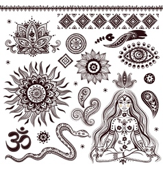 Set of ornamental Indian elements and symbols vector image