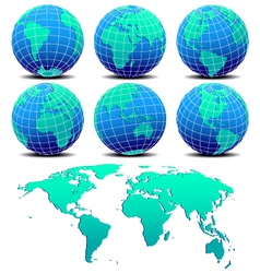 Six Global Worlds and World Map - SET ONE vector image