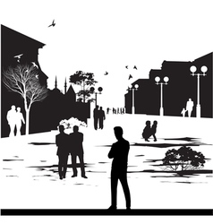 Silhouettes in city park vector image