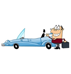 Businessman Waving Next To Convertible Car vector image