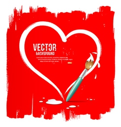 Paint brush heart shape on red background vector image