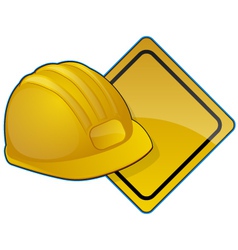 Hardhat and road sign Hardhat and road sign vector image