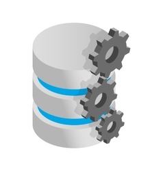 Database symbol and gears icon isometric 3d style vector image