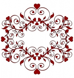 Red floral ornament with hearts vector image