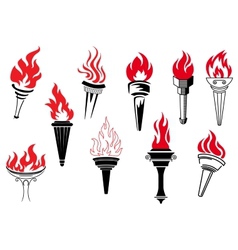 Vintage torches with burning flames vector image