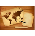 Old map and old paper on wooden background Old map and old paper on wooden background vector image