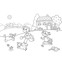 Children playing with dogs vector image