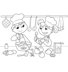 Young kids cooking vector image