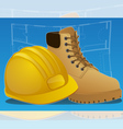 Hardhat and work boots vector image