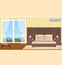 Interior of resort hotel room with outlet to vector image