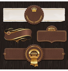 Set of leather golden framed labels vector image