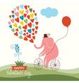 Cute elephant on a bike Valentine card vector image