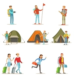 Happy People Traveling And Having Camping Trips vector image