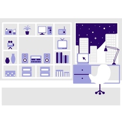 Modern flat interior on the night city vector image