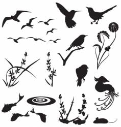 Animal and floral silhouettes vector image