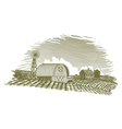 Woodcut Barn and Windmill vector image