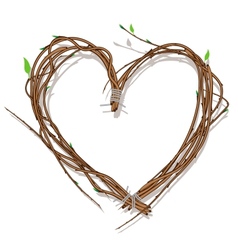 Heart woven of twigs isolated on white vector image