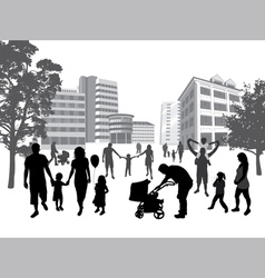 Families walking in the town vector image
