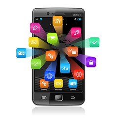 Touchscreen smartphone with application icons vector image