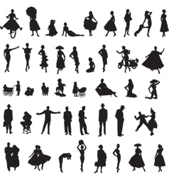 Set of retro silhouettes of people vector image