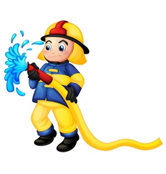 A fireman holding a yellow water hose vector image