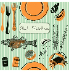 Retro Fish Kitchen Pattern Background vector image