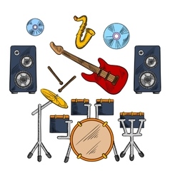Musical band instruments sketched icons vector image