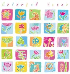 Colorful floral icons vector image