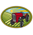 Rural landscape with fields and tractor vector image