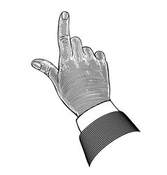 Hand with pointing finger in engraving style vector image