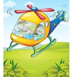 A colorful helicopter with happy kids vector image