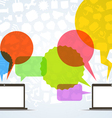 Abstract speech clouds and two connected computers vector image