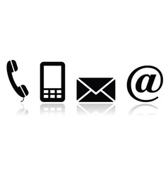 Contact black icons set - mobile phone email vector image