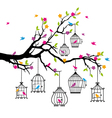 Tree with birds and birdcages vector image