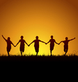Running happy boys at sunset vector image