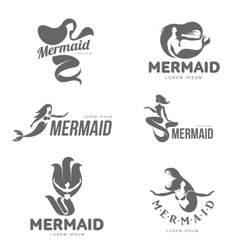 Set of stylized black and white graphic mermaid vector image