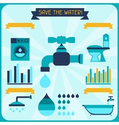 Save the water Poster with infographics in flat vector image