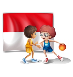 The flag of Indonesia at the back of the vector image