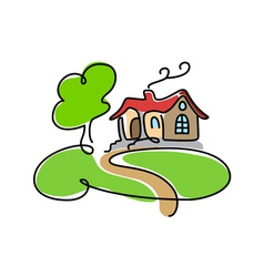 Cartoon house icon with road vector image