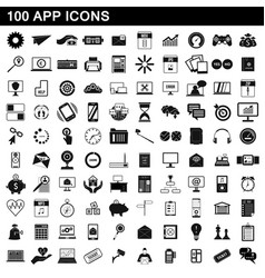 100 app icons set simple style vector image