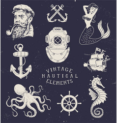 Vintage Hand Drawn Nautical Set vector image