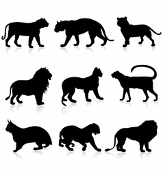 Big Wild Cats Silhouettes detailed vector image