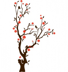 Oriental cherry with birds vector image